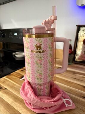 Stanley Pink Floral Travel Tumbler with Gold Accents